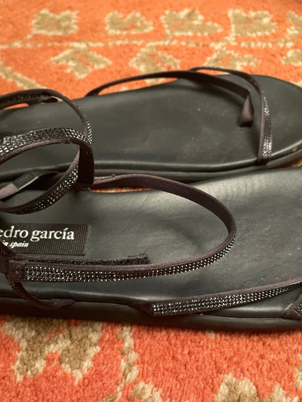 Pedro Garcia Black Leather Toe-Loop Sandals with Ankle Strap - Picture 2 of 2